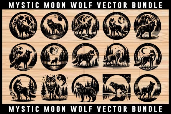 Mystic Moon Wolf Silhouette Vector Pack